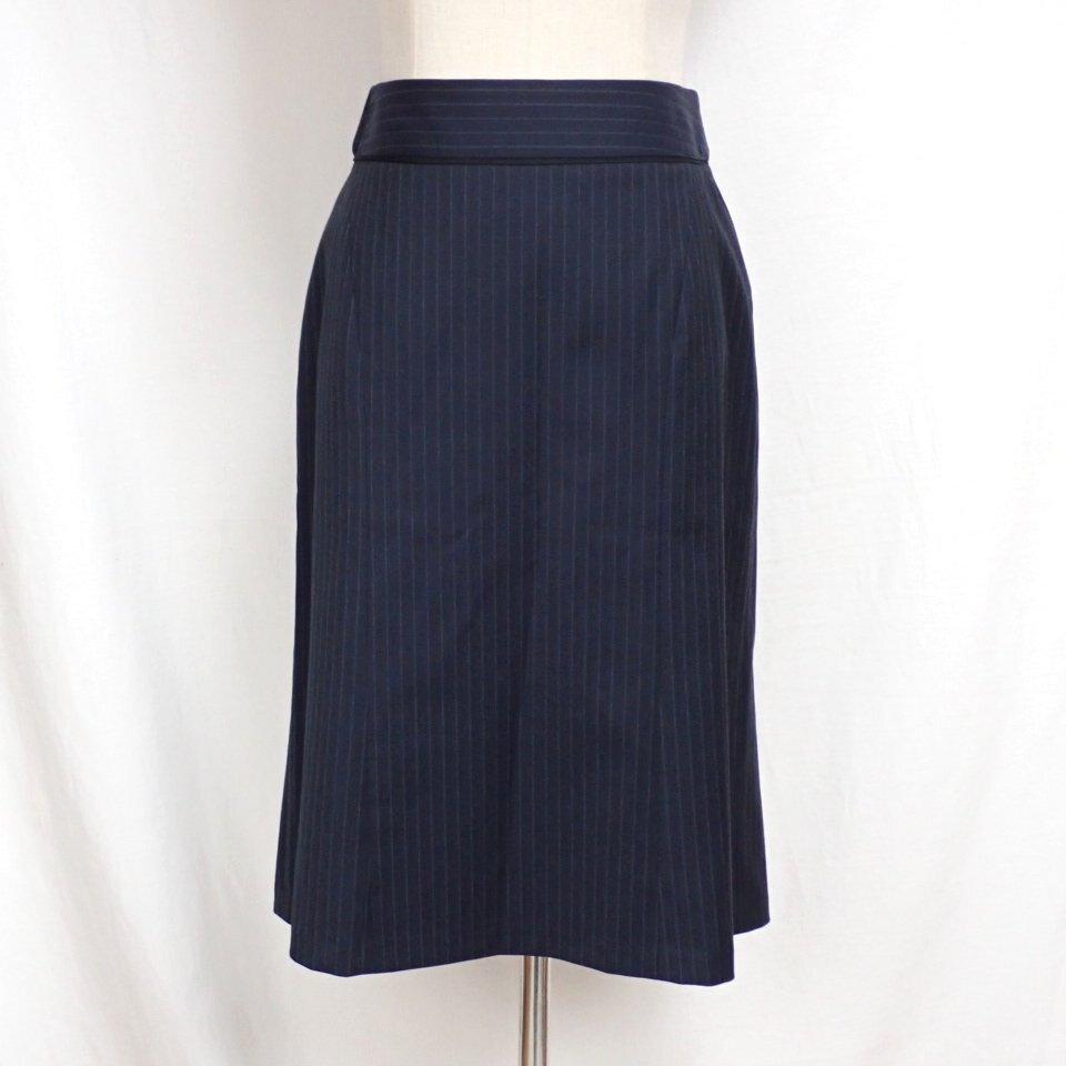 *INDIVI/ Indivi skirt suit 40/M corresponding / knees height / dark navy / stripe pattern / wool .&0128700111