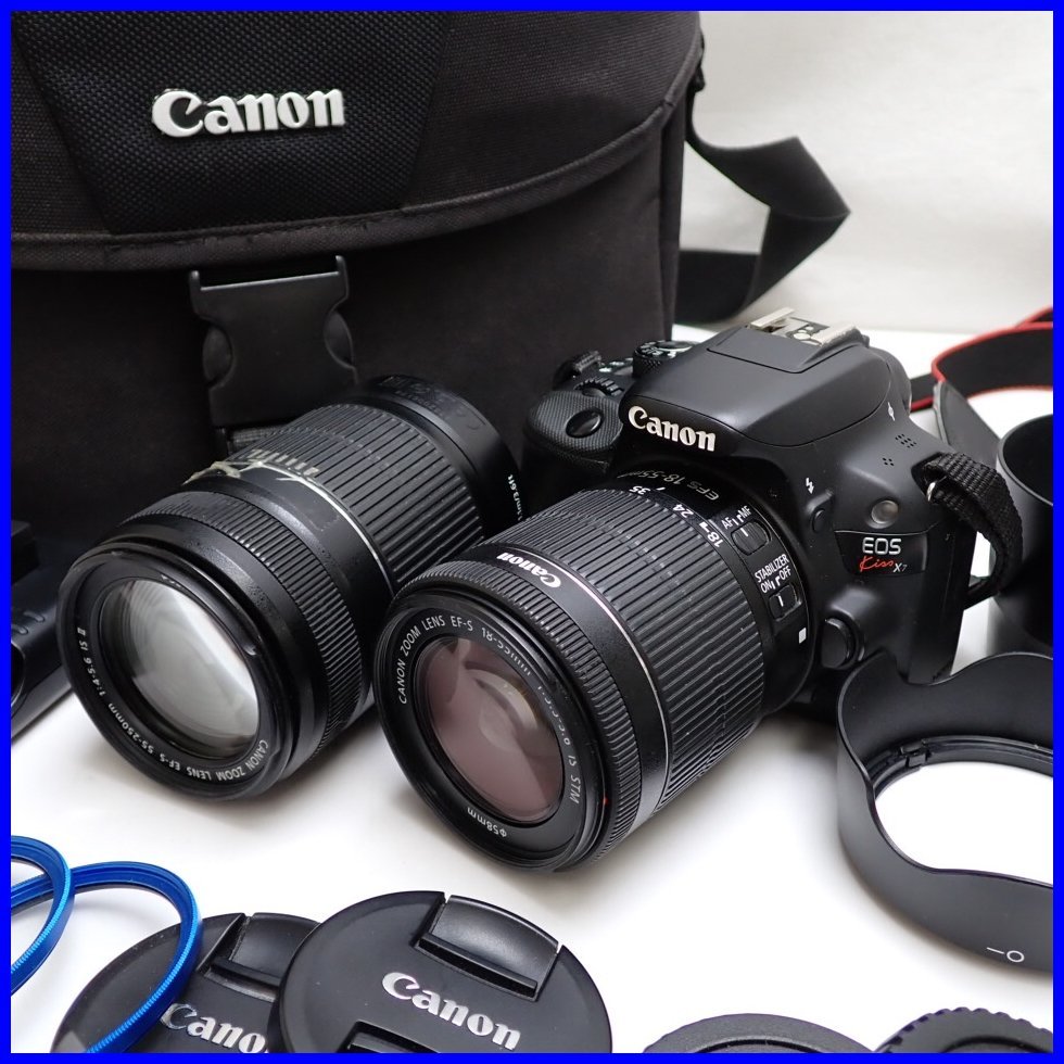 ★Canon/キヤノン EOS Kiss X7 ダブルズームキット KISSX7-WKIT/EF-S 18-55mm F3.5-5.6 IS STM 他/付属品多数/ジャンク扱い&1938900570