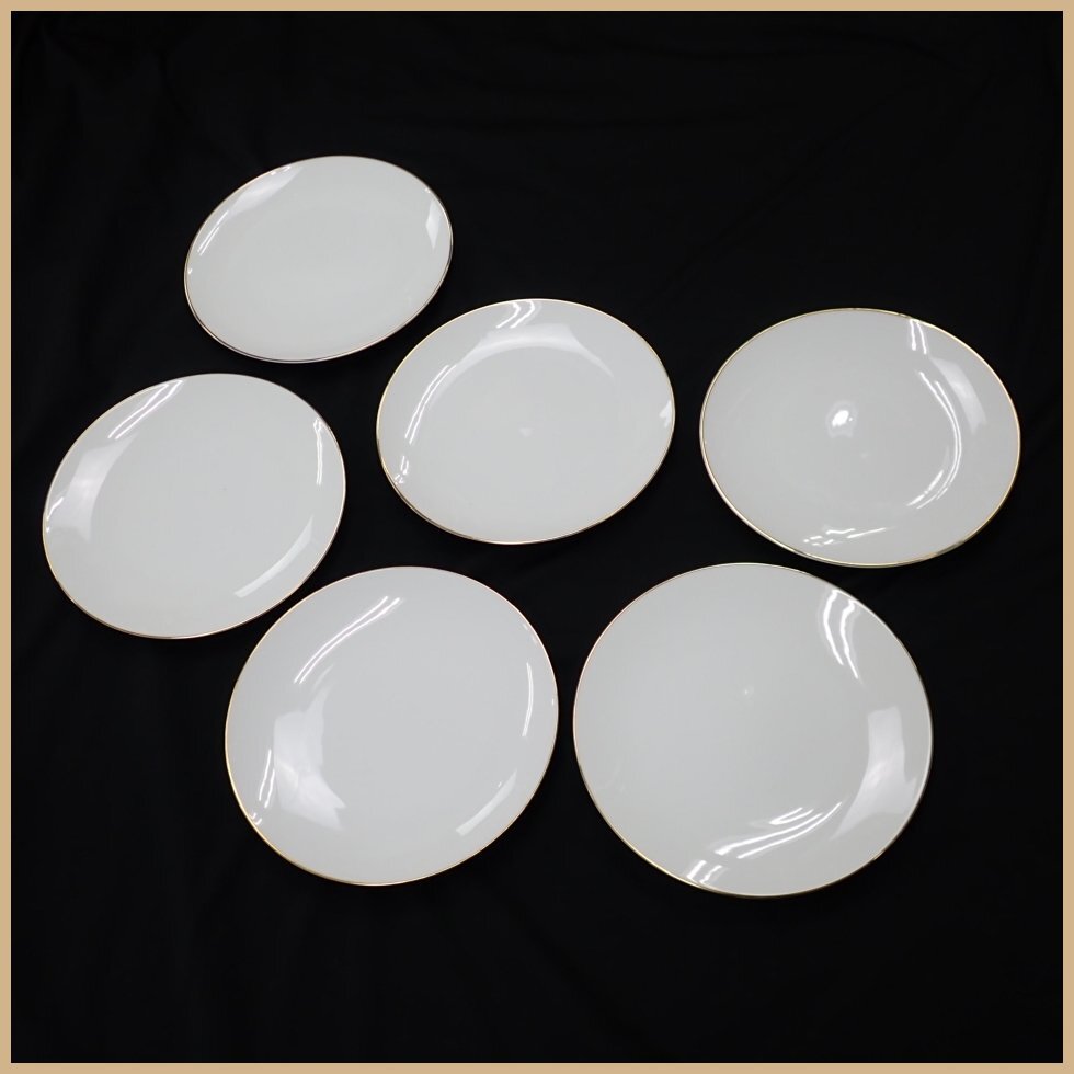 ★未使用 Noritake/オールドノリタケ RC印 21cmプレート 6枚セット/ホワイト×ゴールド/金彩/陶磁器/中皿&1970400002_画像1