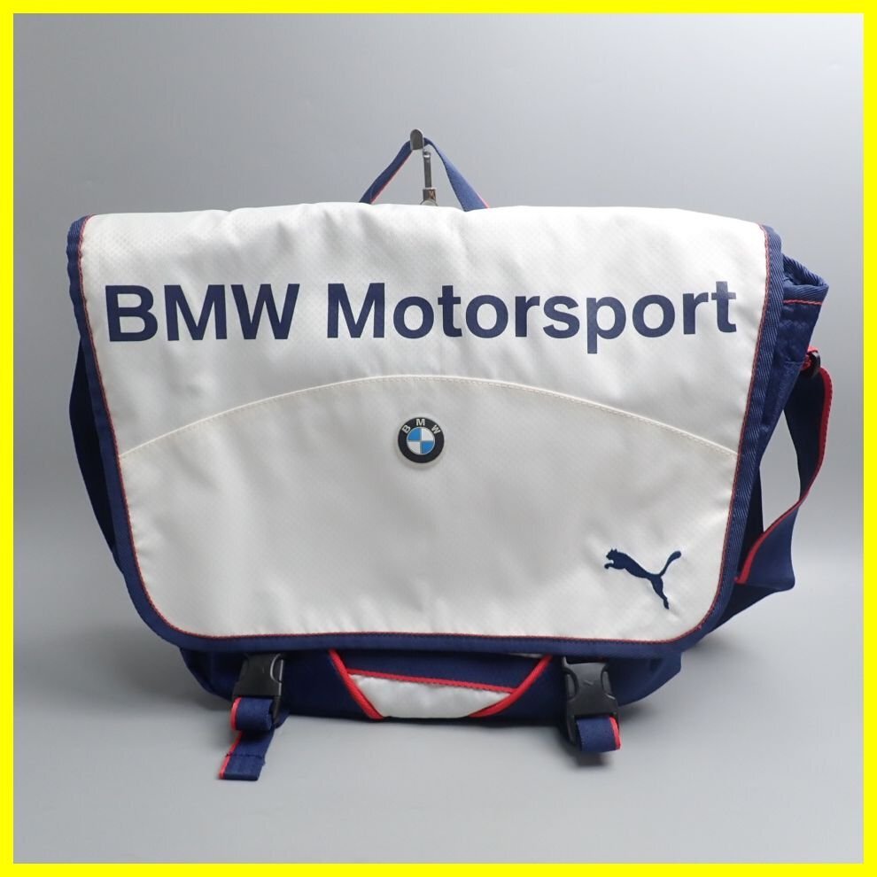 ★BMW Motorsport × PUMA/プーマ ショルダーバッグ オフホワイト×ネイビー/斜め掛けOK/メッセンジャー/若干難あり&1968100009_画像1