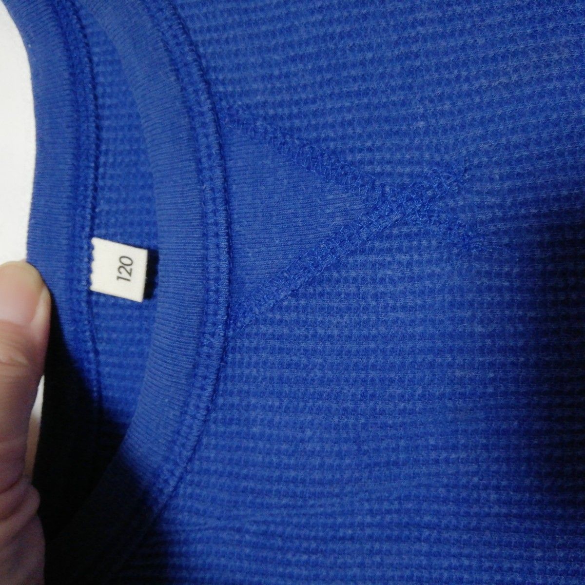 サイズ120cm　ワッフルカットソー　ブルー　 長袖Tシャツ　サーマル　コットンカットソー