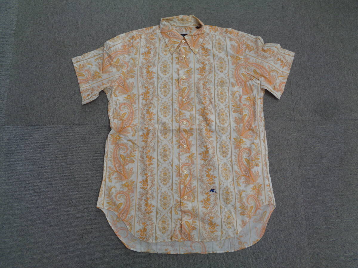 ETRO ペイズリー柄, BD, S/S 胸ポケット 裾に刺繍入りシャツ SIZE 40 オレンジ_画像1