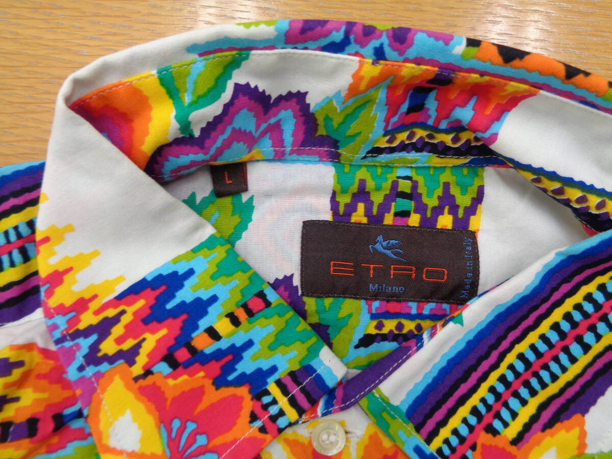 ETRO rhinoceros ke resort pattern shirt SIZE : L neon color /WHITE