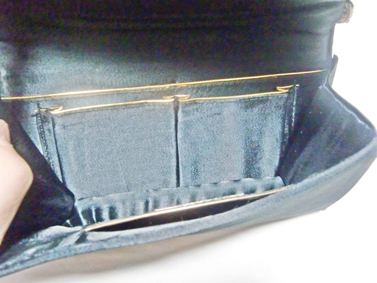 ほぼ未使用 髙島屋 インド製 ハンドバッグ 黒 ビーズ 金 パール 飾り 箱、姿見付 昭和レトロの画像4