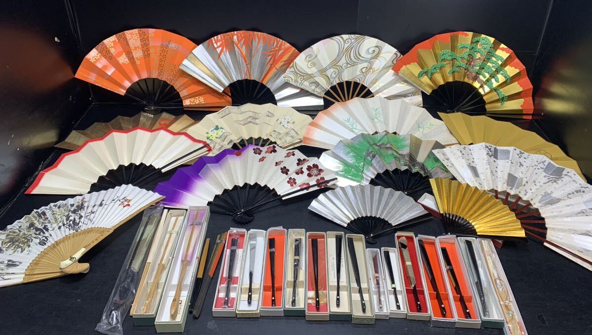  fan / Japan dancing / Mai ./ Mai fan / kimono small articles / tea fan / tea ./ tea ceremony for /... gold paint / paper fan / set sale / large amount 