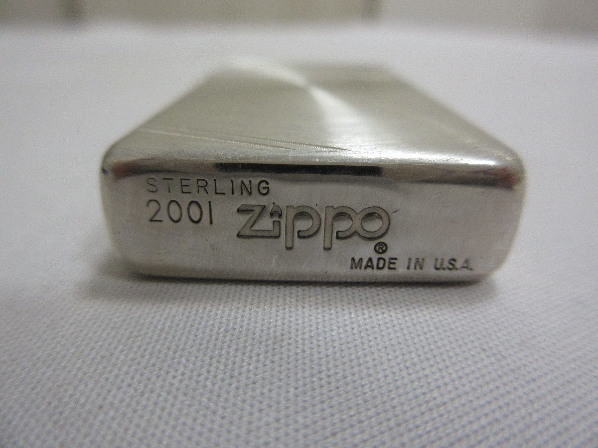 zippo STERLING 美品 スターリング STERLING SILVER 純銀 スリム ジッポー 2001年製 オイルライター USA_画像3