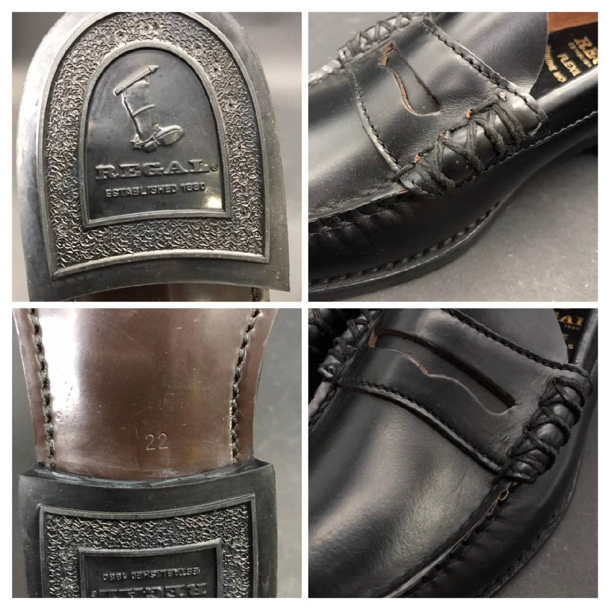 ER0221-19-4 REGAL ローファー リーガル 22サイズ ブラック レザー 米国ブラウン社 革靴 FLEXIBLE 学生靴 黒 60サイズの画像10