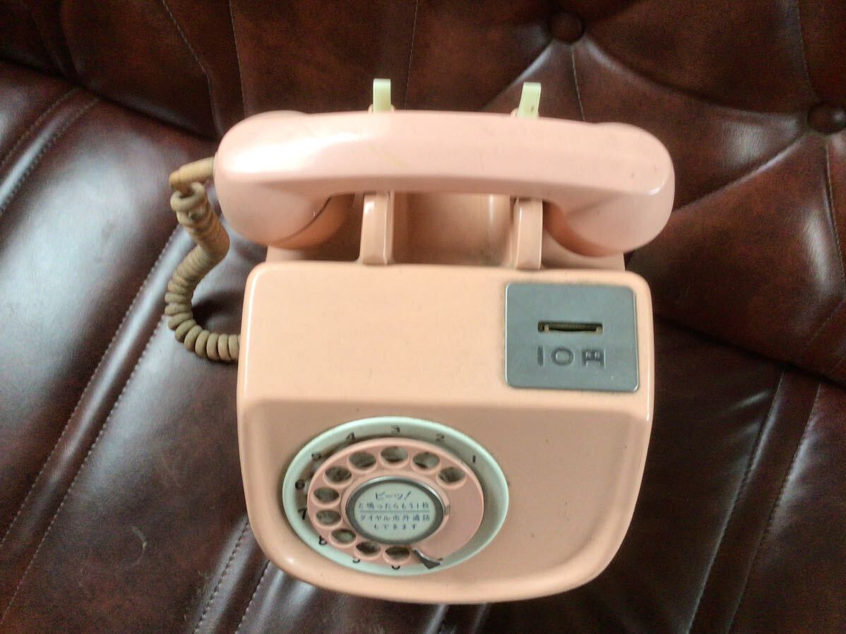  Yamagata departure Showa Retro pink telephone NTT dial type Japan electro- confidence telephone corporation that time thing antique interior savings box 675-A2 present condition delivery 