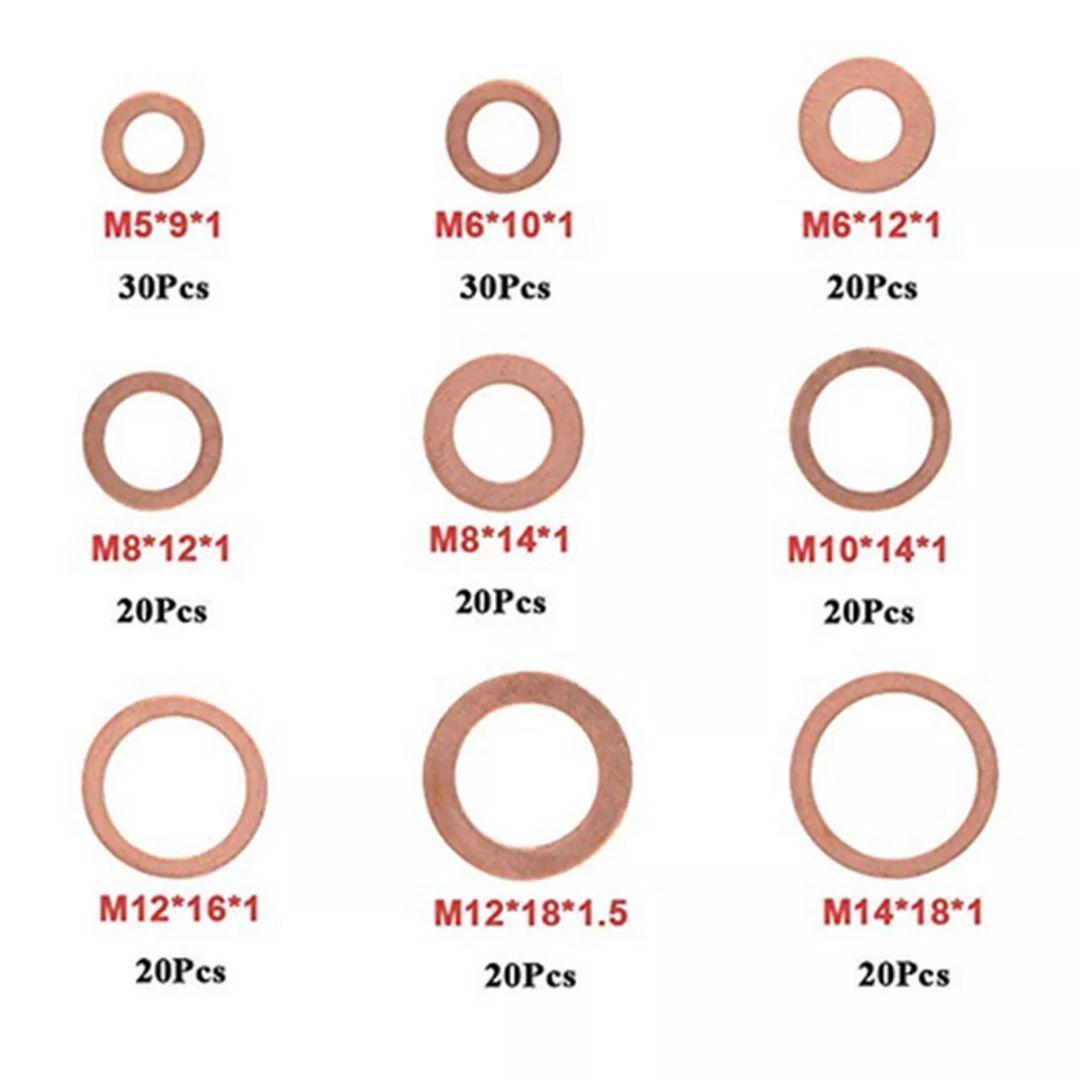 24時間以内に発送！銅ワッシャー　9種類200個セット ドレンワッシャー ガスケット パッキン M5 M6 M8 M10 M12 M14 オイル交換等に！_画像3