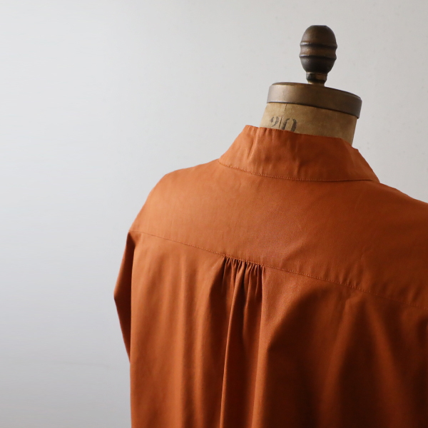 春ウララ　ギマ擬麻コットン　立襟　スタンドカラー　幅広　シャツ　ジャケット　ゆったり　前開き　オレンジ　K91_画像5