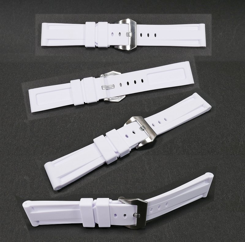 パネライ対応 互換ラバーベルト ホワイト 24mm ピンバックル（尾錠）付き の画像6