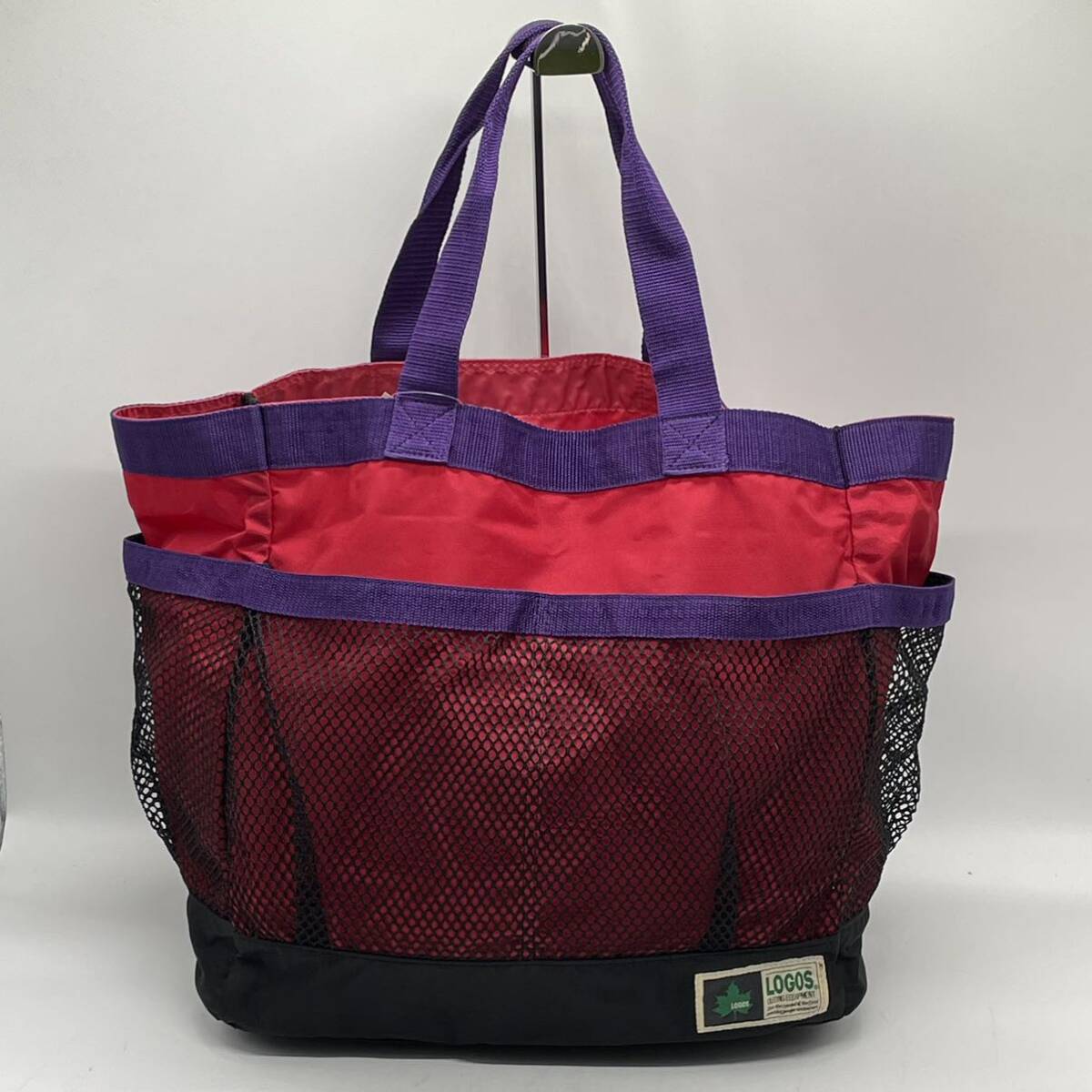 ⑧BN3886● LOGOS ロゴス アウトドア トートバッグ ショルダーバッグ バッグ 鞄 ネット付き 大容量 レッド系の画像1