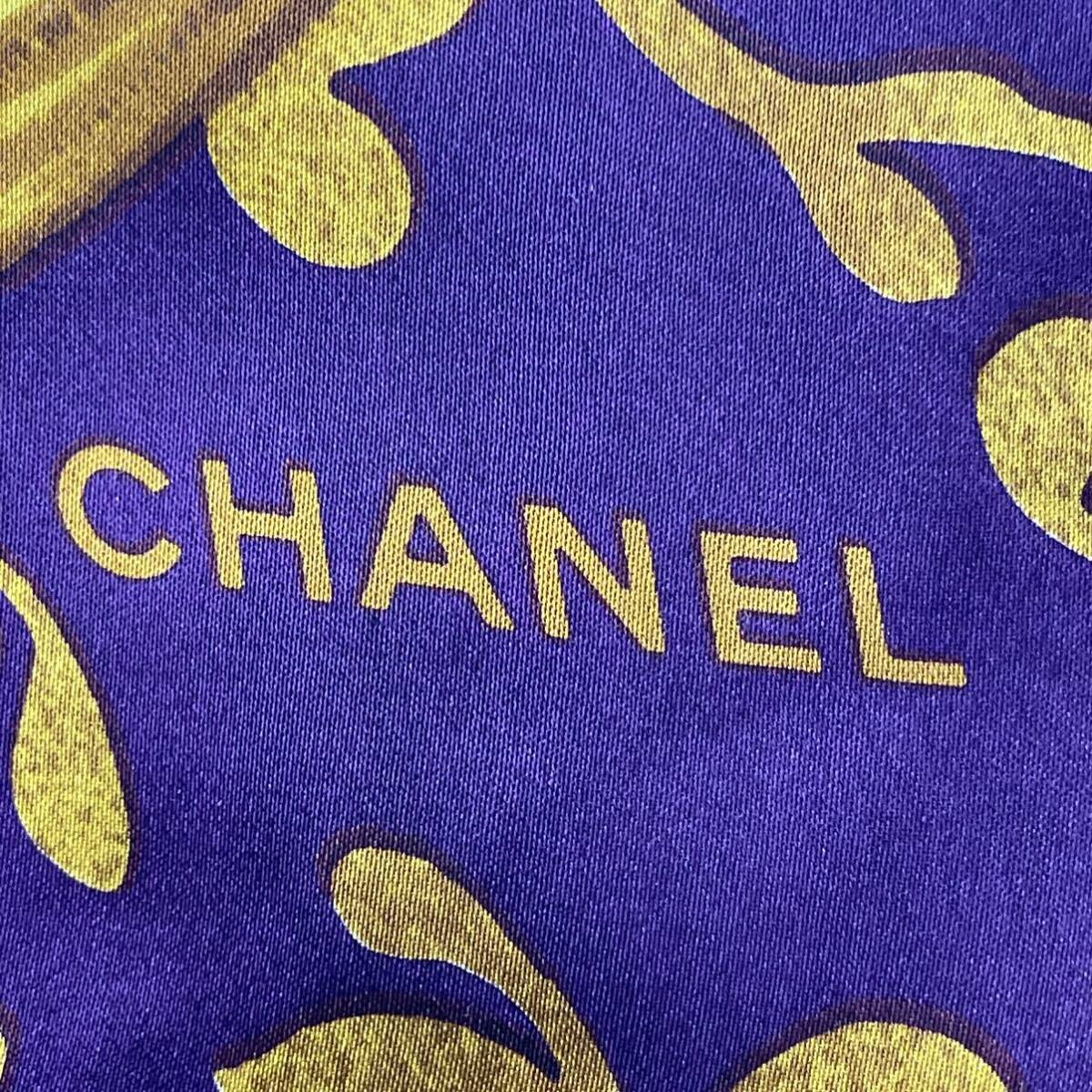 KO1922□CHANEL シャネル 花柄 スカーフ ストール ショール 大判 パープル系 108×98_画像3