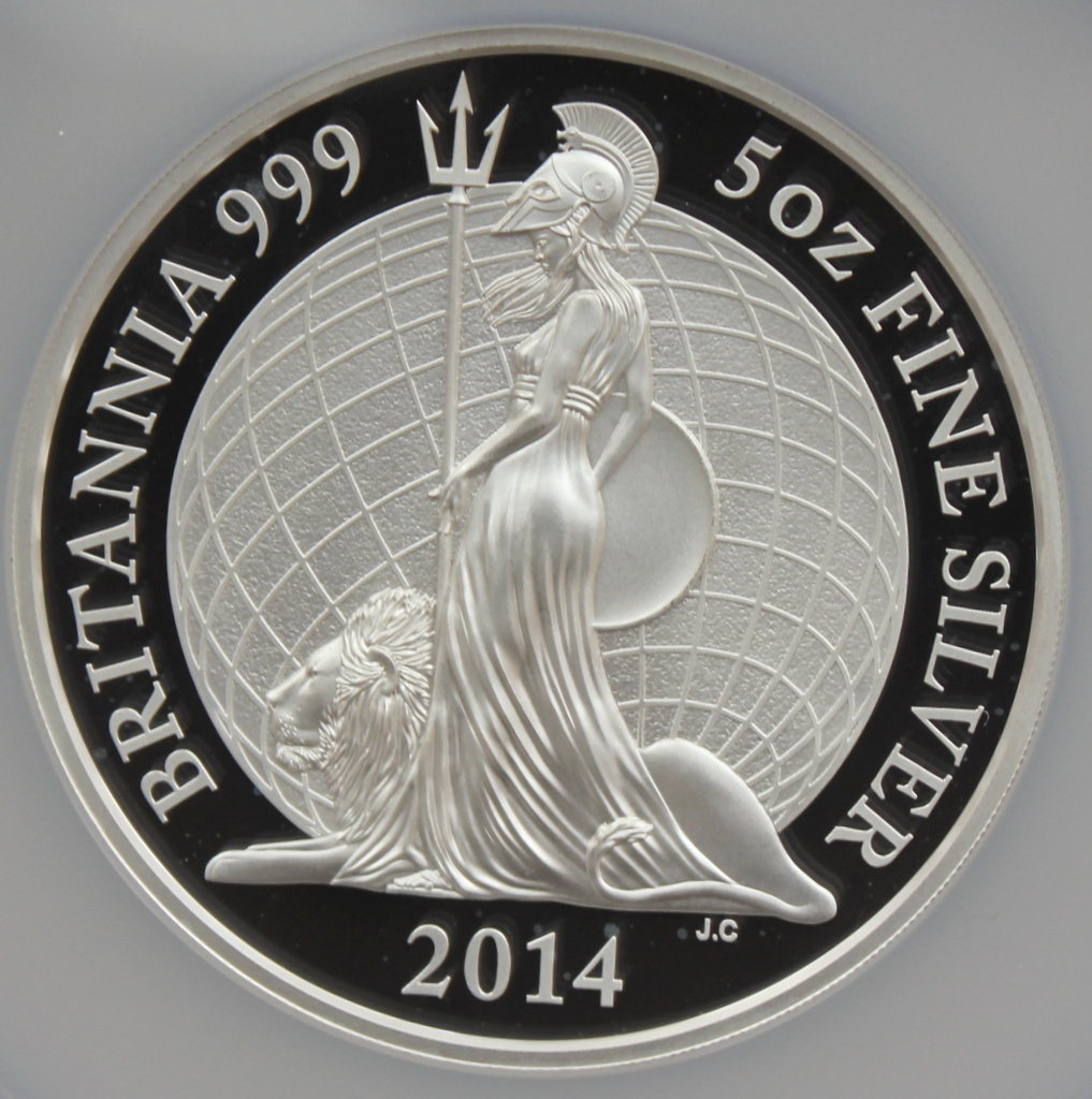 【最高鑑定】2014年 イギリス 10ポンド銀貨 NGC PF70 ULTRA CAMEO 初期750枚 ブリタニア 5オンス_画像1