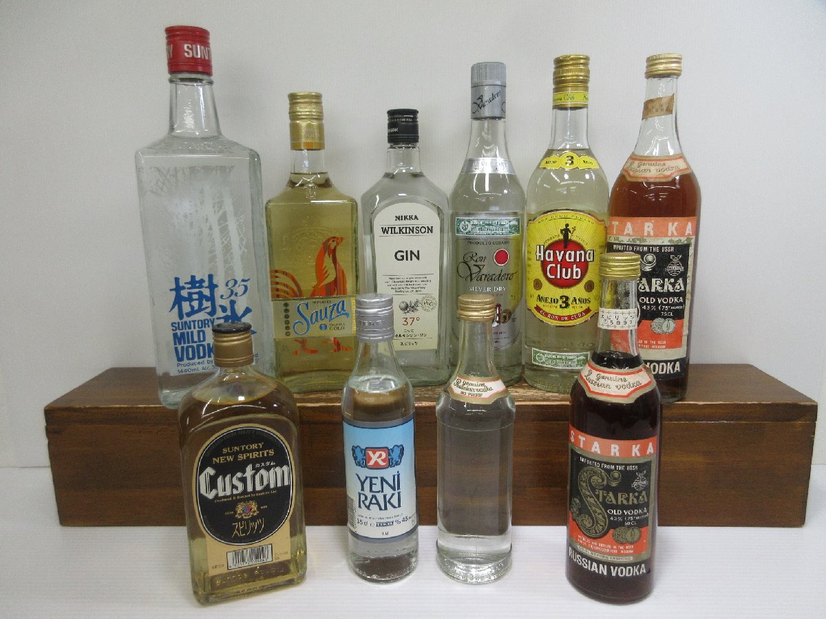 10 pcs set Spirits ( vodka, Gin, Ram, tequila,YENI RAKI) 350-1440ml 35-43% not yet . plug old sake 1 jpy start /3-27-8