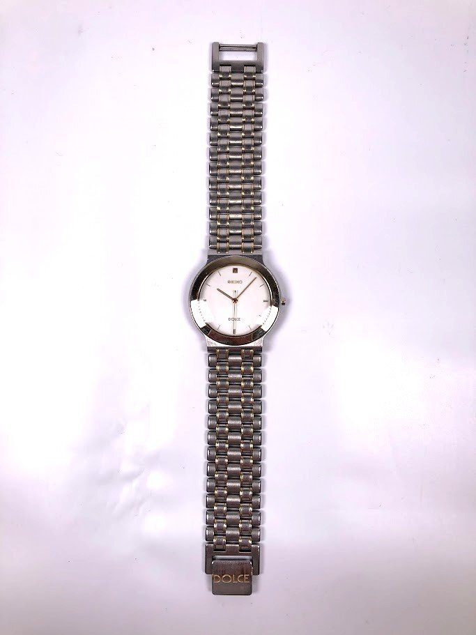 ■【買取まねきや】セイコー SEIKO ドルチェ 5S21-6030 メンズ QZ SS タングステンベゼル 白文字盤 腕時計■_画像3