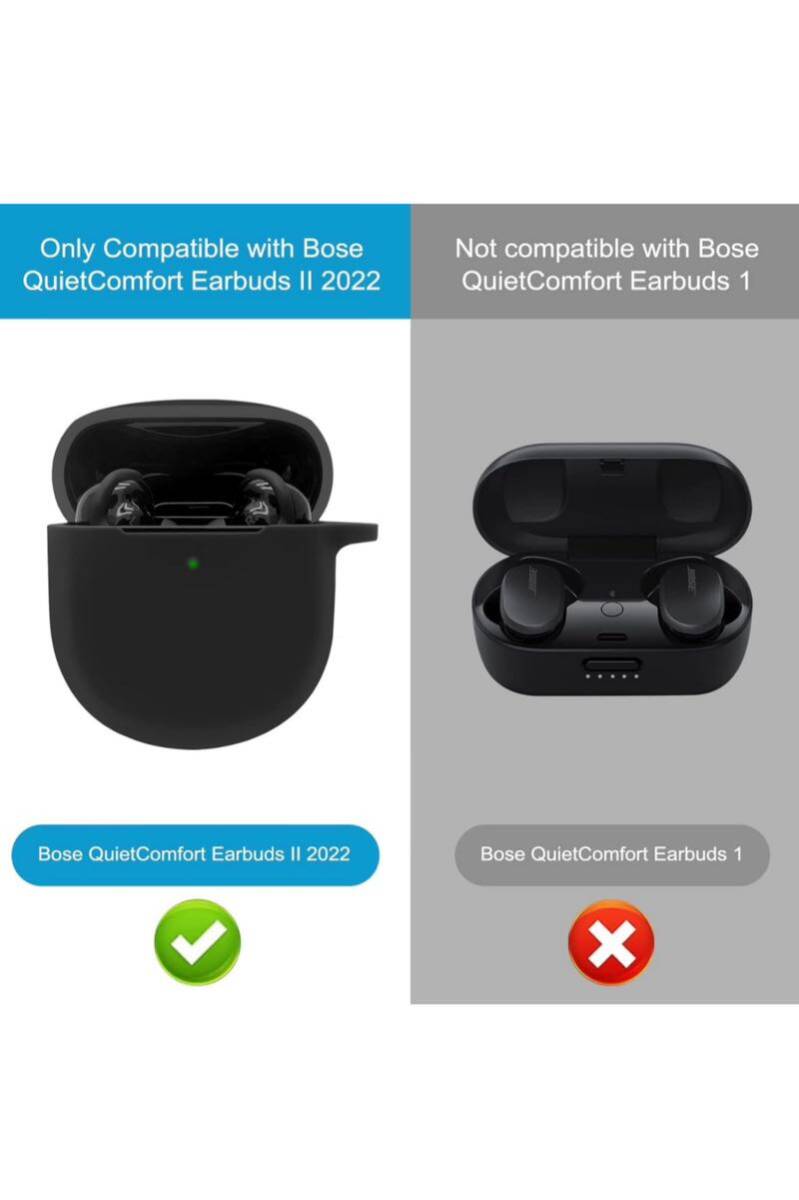 Bose QuietComfort Ultra Earbuds 用 ケース ワイヤレス イヤーホン 充電ケースカバー カラビナ・キーチェーン付き (ブラック)_画像2