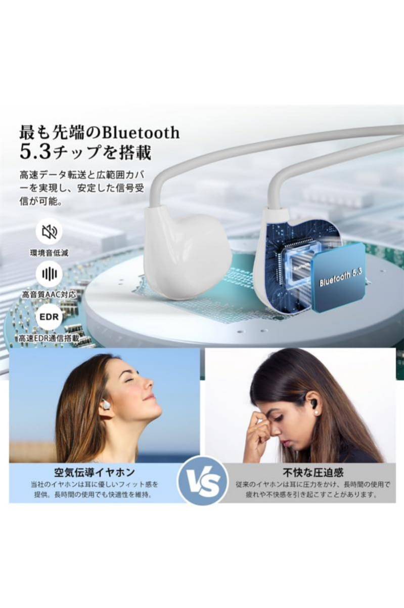 2024業界新登場 空気伝導イヤホン Bluetooth 5.3 ワイヤレスイヤホン 耳を塞がない 非 骨伝導（白）_画像3
