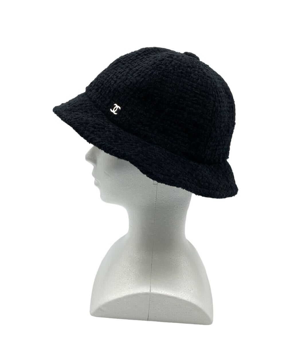 【美品】CHANEL シャネル バケットハット 帽子 キャップ ココマーク ツイード コットン ブラック M_画像9
