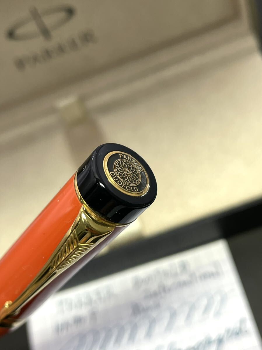 1円スタート Parker DUOFOLD international オレンジ 18k F 万年筆 送料無料 デュオフォールド_画像3