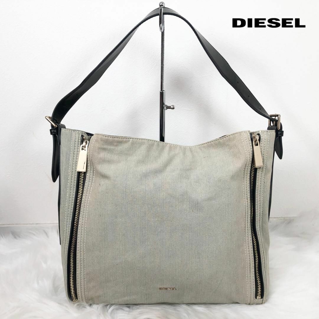 DIESEL ディーゼル レザー デニム ショルダーバッグ サイドジップ_画像1