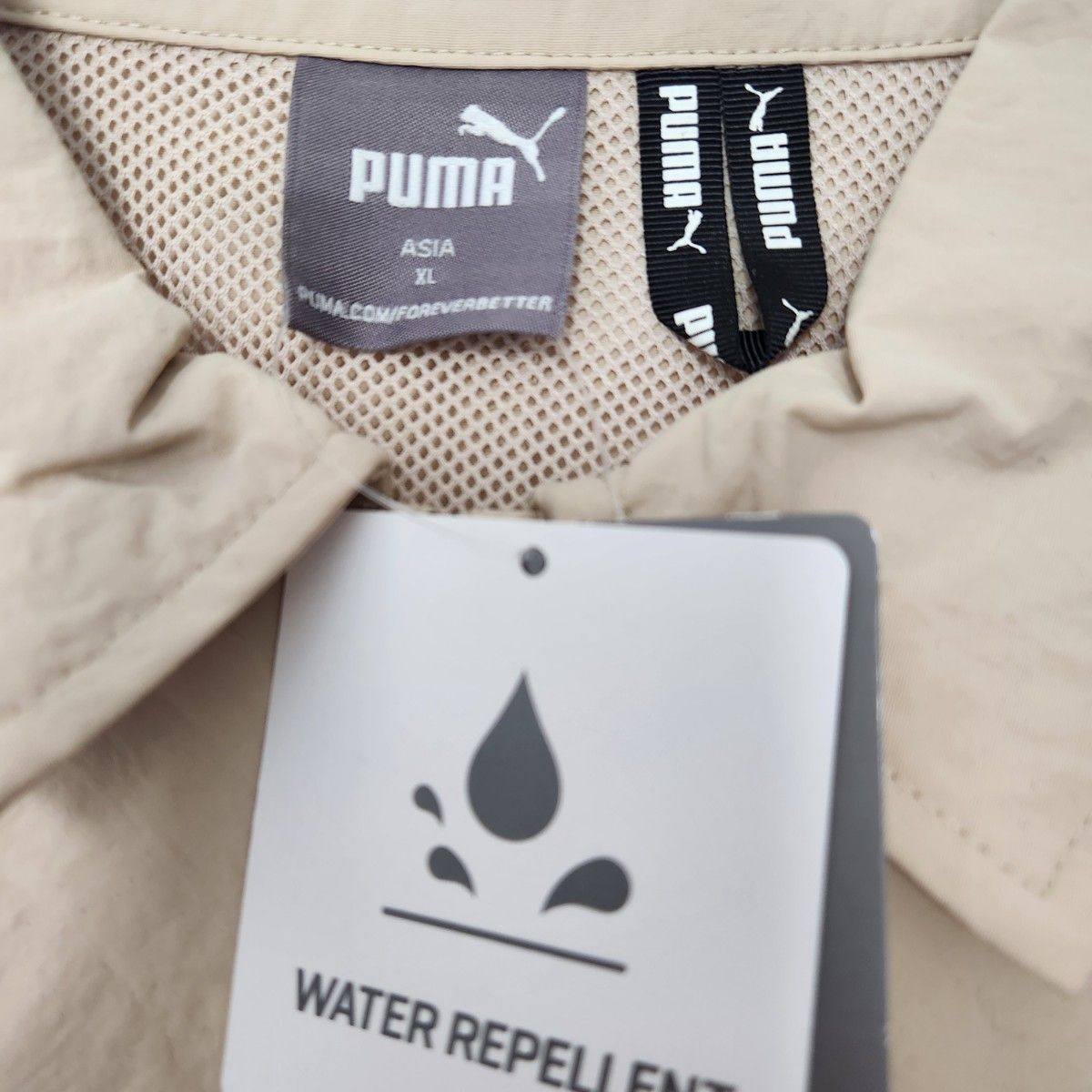 未使用★PUMA プーマ ウーブン コーチジャケットナイロンジャケット ベージュ XL  防水 撥水 裏地メッシュ