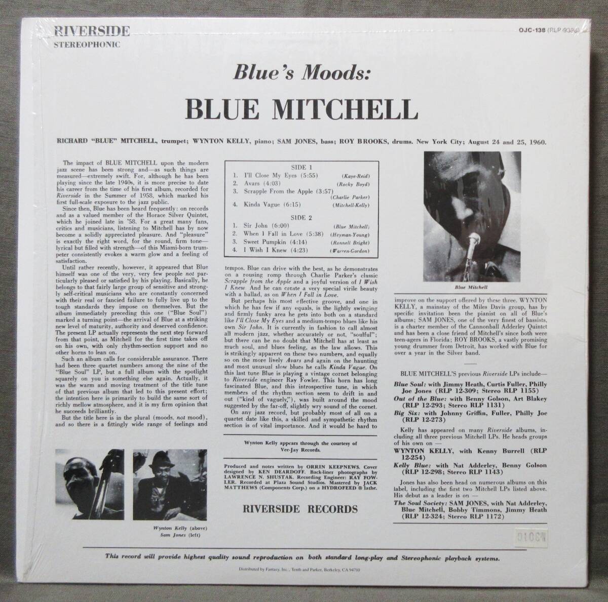 (LP) シュリンク美品! US/OJC BLUE MITCHELL [BLUE'S MOODS] ブルーミッチェル/Wynton Kelly/Sam Jones/Roy Brooks/'60/RIVERSIDE/OJC-138_画像2