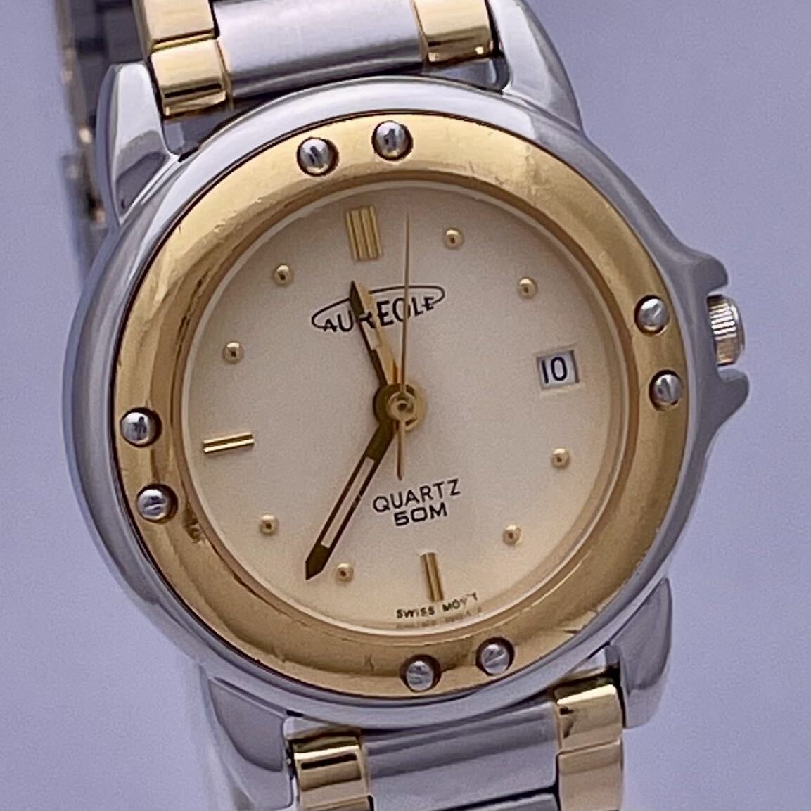 AUREOLE オレオール SW-E268 腕時計 ウォッチ クォーツ quartz デイト 金銀 ゴールド シルバー コンビ P150_画像4