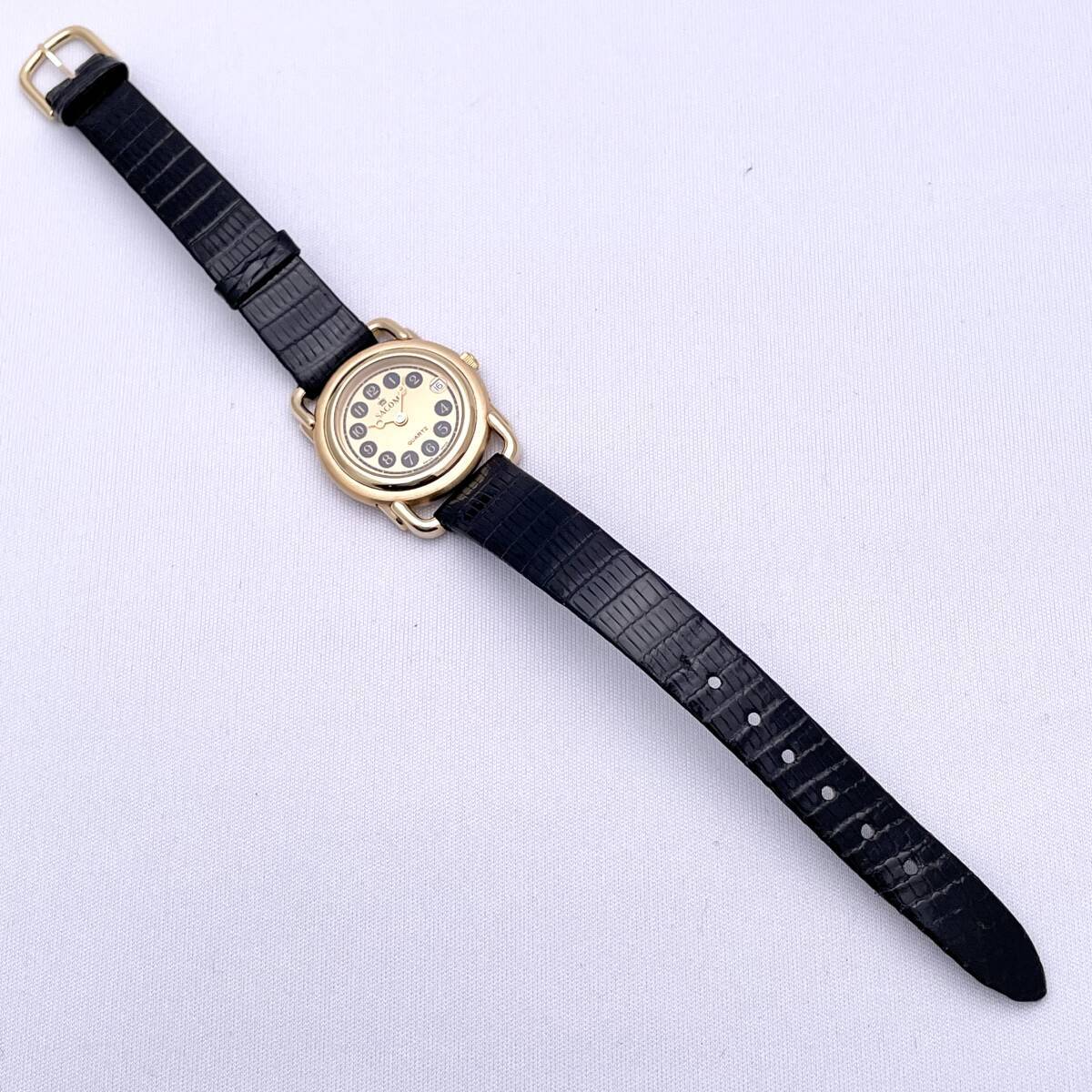 SACOM サコム ブレゲ針 SWISS MADE スイス製 45011 腕時計 ウォッチ クォーツ quartz デイト 金 ゴールド P88の画像6