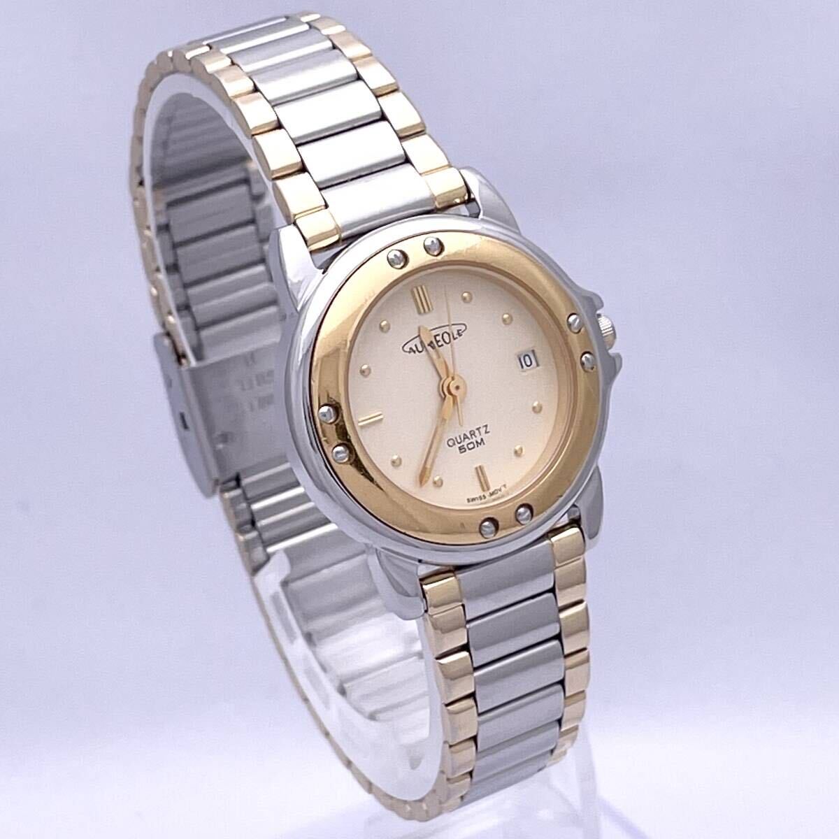 AUREOLE オレオール SW-E268 腕時計 ウォッチ クォーツ quartz デイト 金銀 ゴールド シルバー コンビ P150_画像3