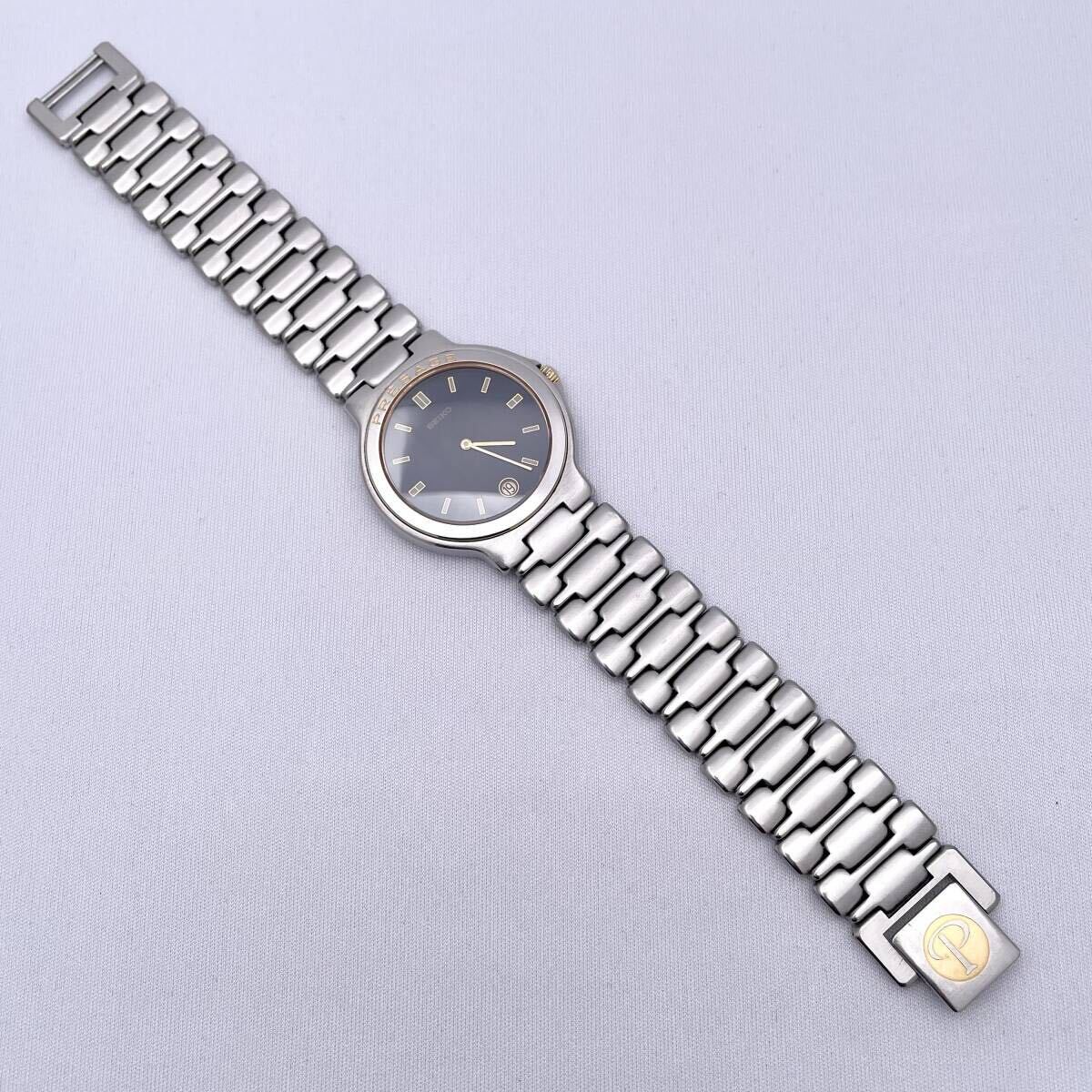 SEIKO セイコー PRESAGE プレサージュ 9539-6010 腕時計 ウォッチ クォーツ quartz デイト 紺文字盤 銀 シルバー P162の画像6