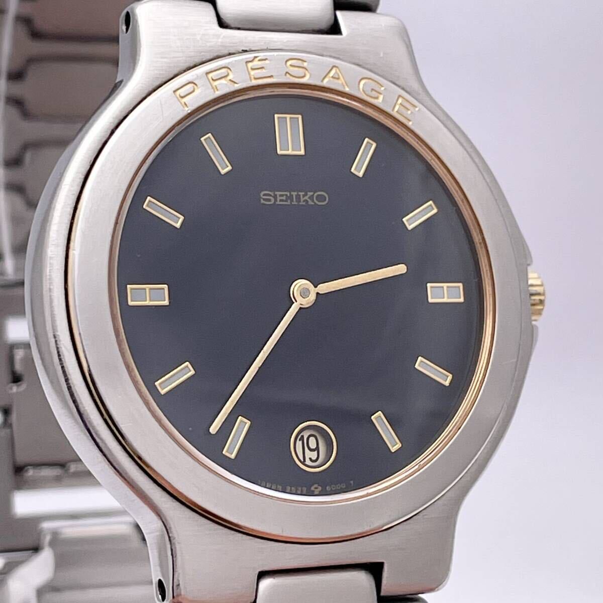 SEIKO セイコー PRESAGE プレサージュ 9539-6010 腕時計 ウォッチ クォーツ quartz デイト 紺文字盤 銀 シルバー P162の画像4