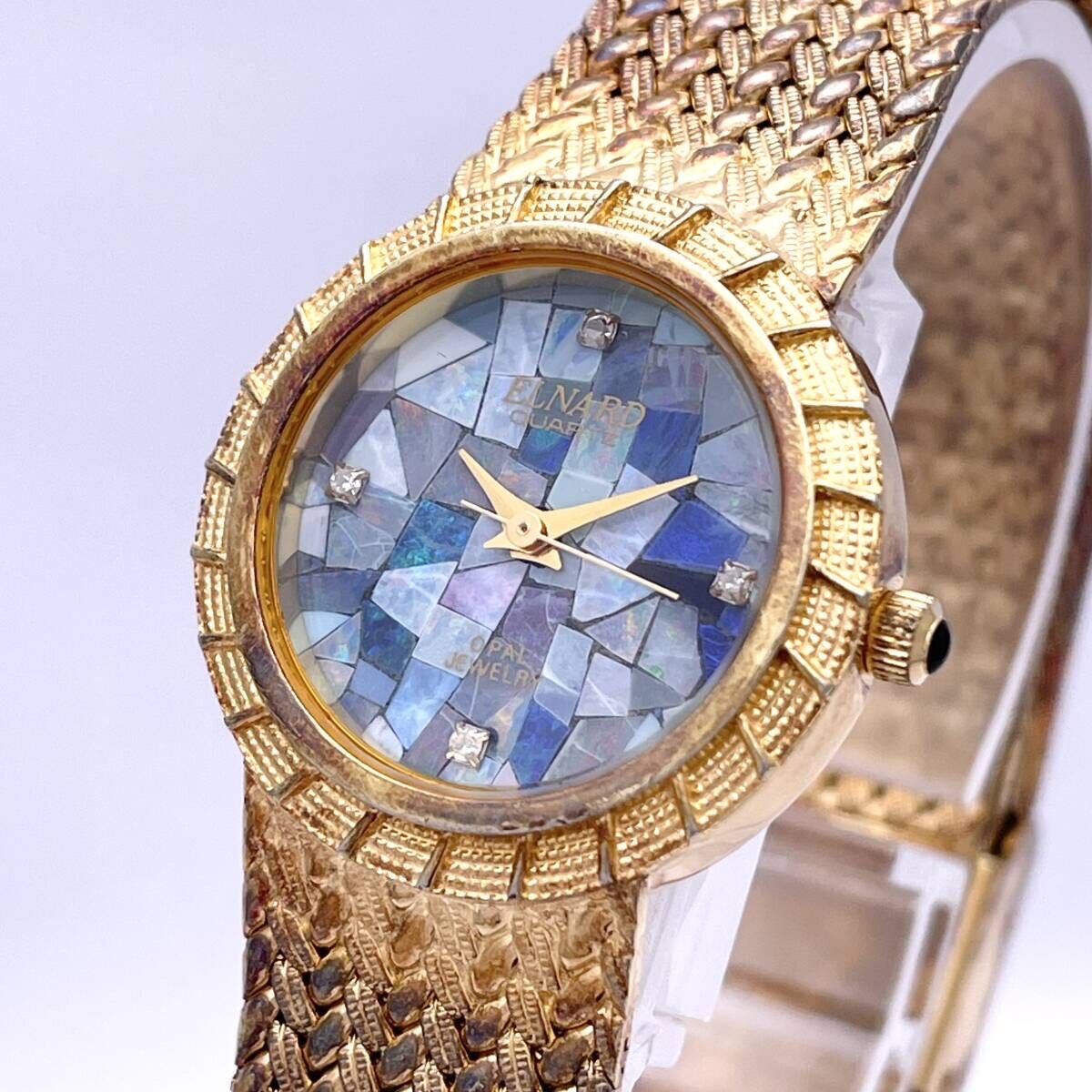ELNARD エルナード EL3002 腕時計 ウォッチ クォーツ quartz 天然ダイヤ オパール文字盤 OPAL DIAMOND 金 ゴールド P179の画像1