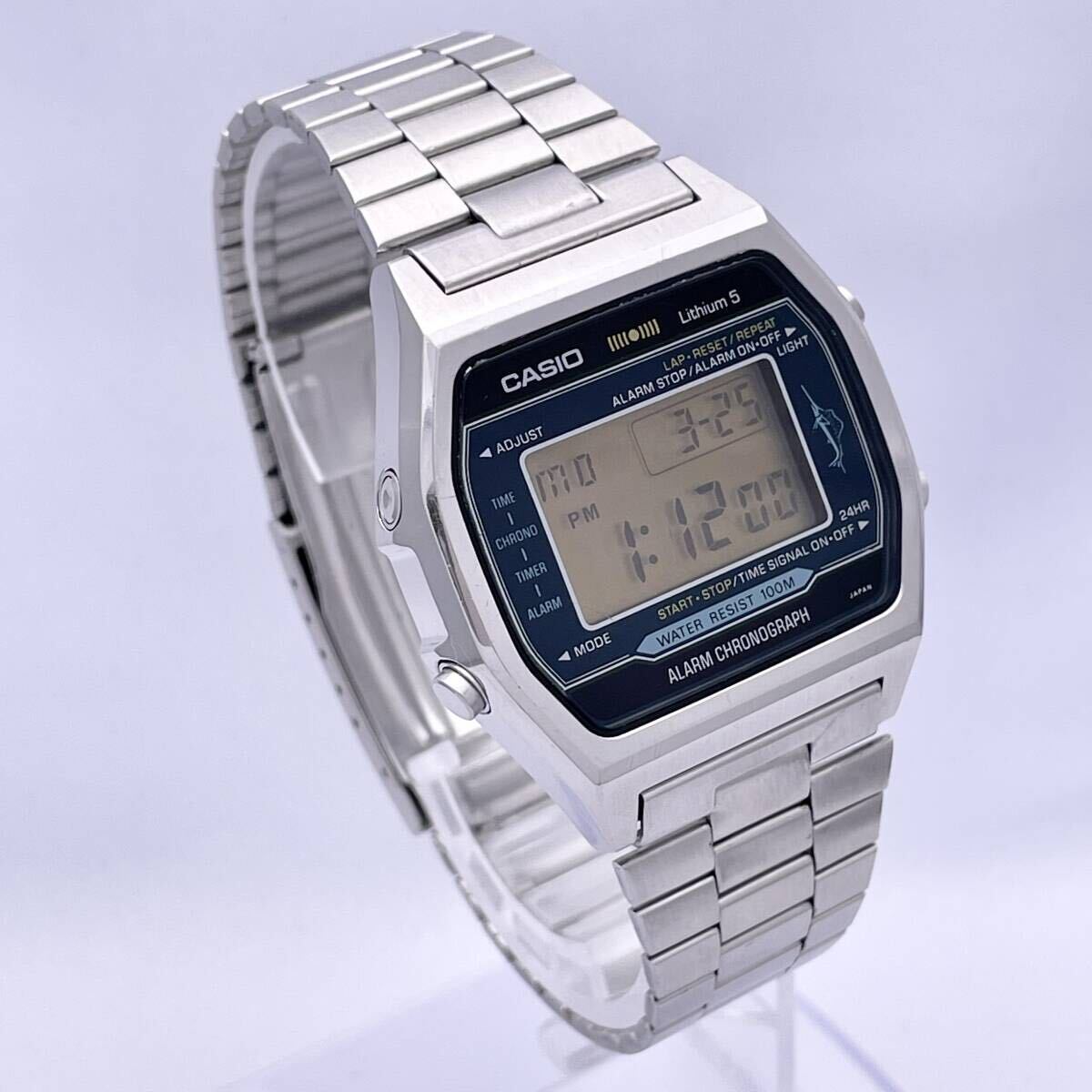 CASIO カシオ カジキ H101 腕時計 ウォッチ クォーツ quartz クロノグラフ スクリューバック ヴィンテージ デジタル 100M 銀 シルバー P181の画像3