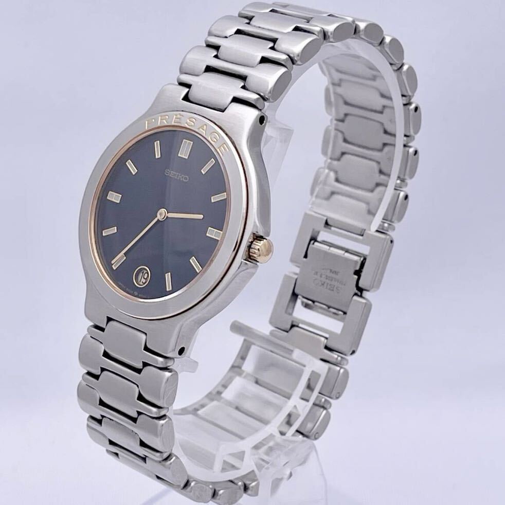 SEIKO セイコー PRESAGE プレサージュ 9539-6010 腕時計 ウォッチ クォーツ quartz デイト 紺文字盤 銀 シルバー P162の画像2