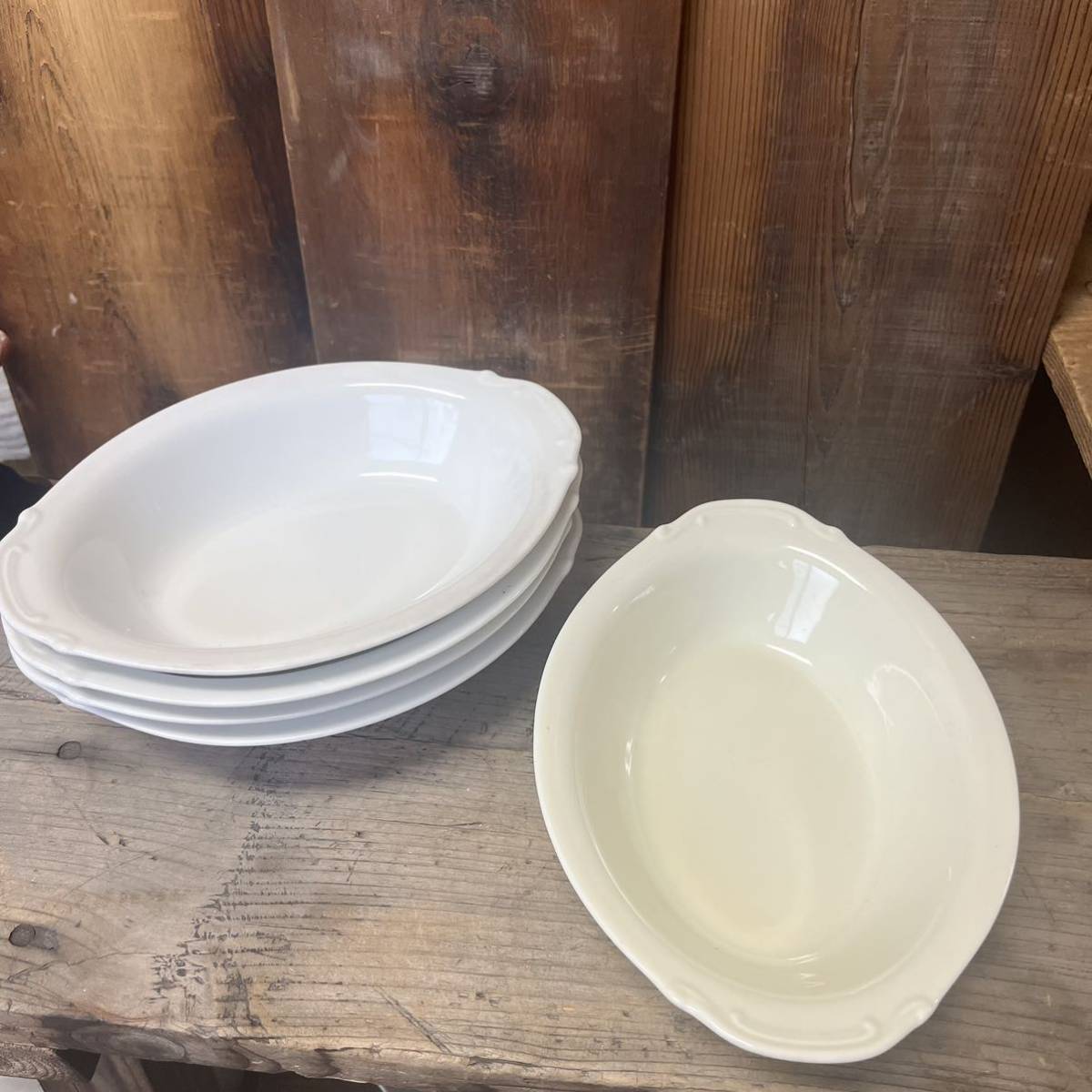 5個セット 白磁 昭和レトロ 食器 白 カレー皿 白い食器 カフェ雑貨 古い 皿 陶器 アンティーク 蔵出しの画像3
