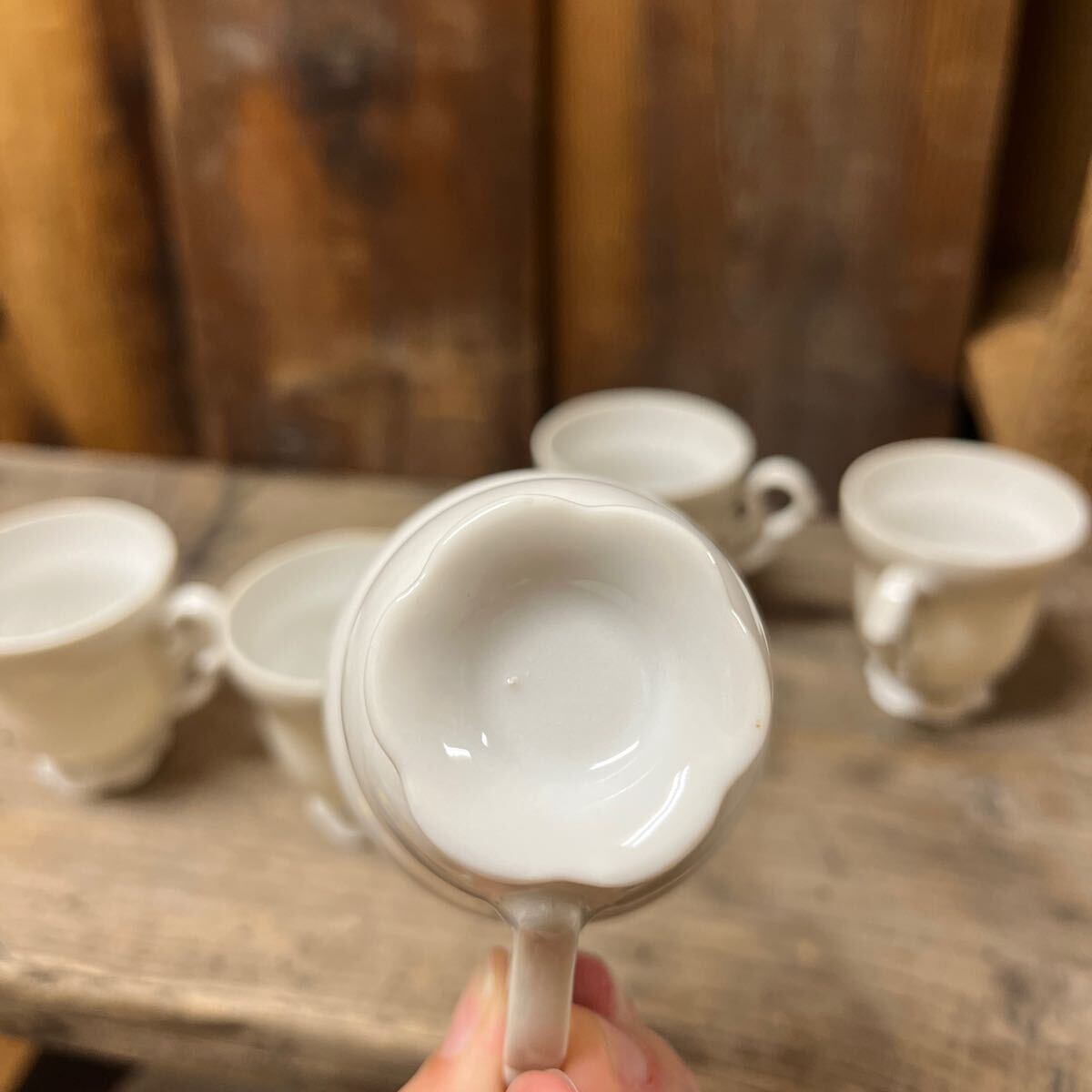 5個セット ミニカップ エスプレッソ デミタスカップ 珈琲 陶器 白磁 アンティーク コーヒー 古い カップ 小 三角 カフェ フラワーベース 皿_画像7