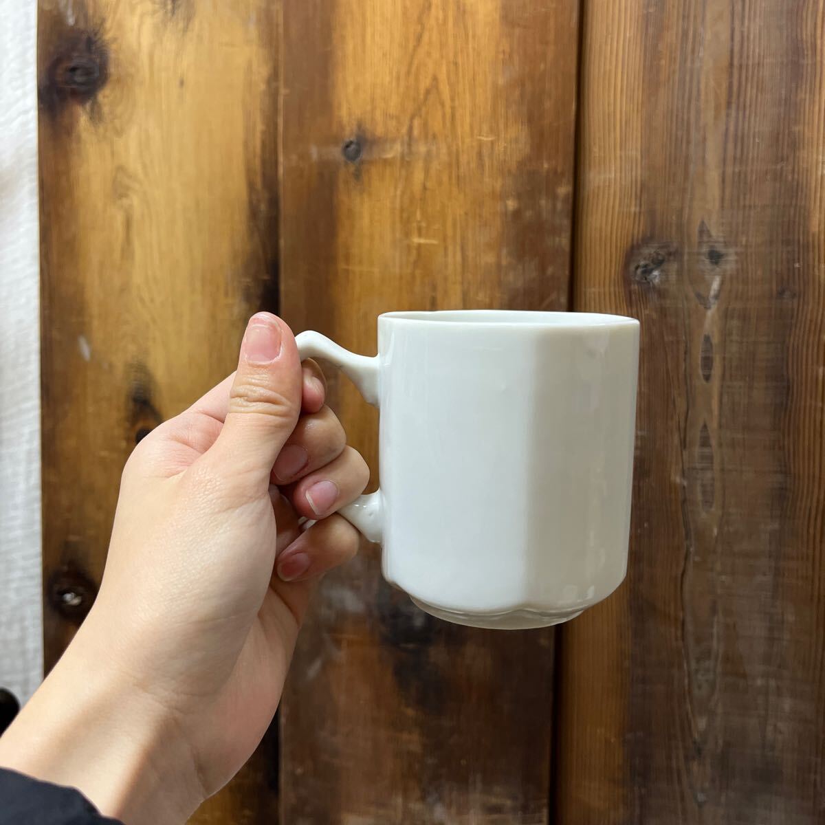 5個セット 六角形 陶器 珈琲 コーヒー 白磁 アンティーク マグカップ カップ ビンテージ シンプル カフェ雑貨 ティーカップ 薄造り 蔵出し _画像2