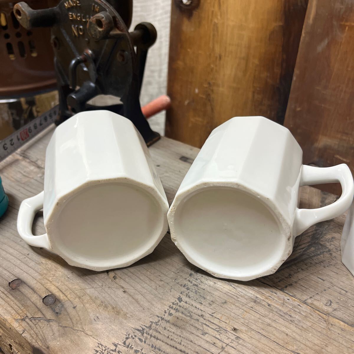 5個セット 12角形 陶器 珈琲 コーヒー 白磁 アンティーク マグカップ カップ ビンテージ シンプル カフェ雑貨 ティーカップ 薄造り 蔵出し _画像4