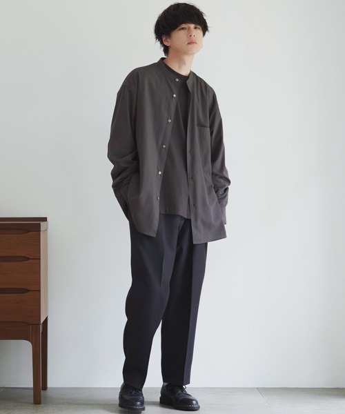 ☆WYM LIDNM TENCEL BAND COLLAR SHIRTサイズS　チャコールグレー _画像6