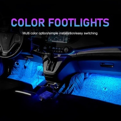 12V 24V フロアライト 9LED 2本セット USB給電式 フットライト 青 ブルー 間接照明 車内 装飾 LEDテープ イルミネーション さすだけ 汎用の画像9