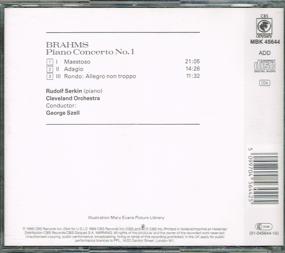 【Brahms: Piano Concerto #1　ブラームス：ピアノ協奏曲第1番】Rudolf Serkin; George Szell: Cleveland Orchestra・輸入盤★CD_画像2