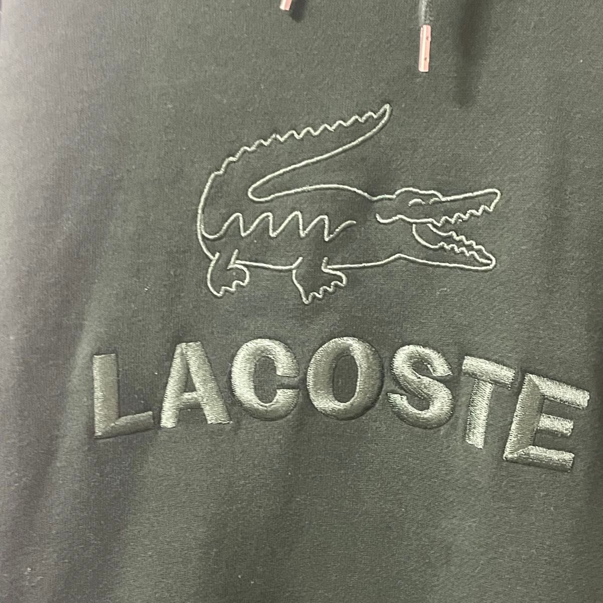 レア LACOSTE ラコステ パーカー プルオーバー センター刺繍 ビッグロゴ USMサイズ グリーン