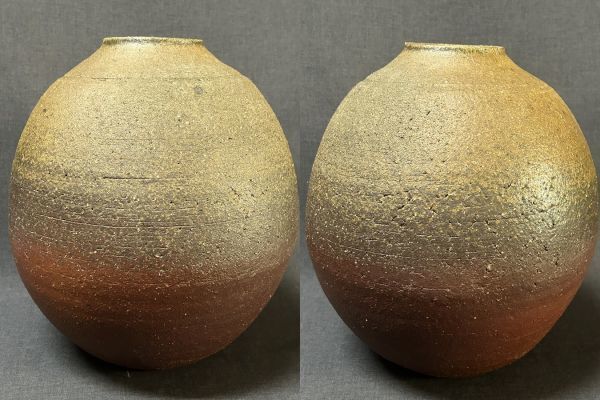 人間国宝 藤原雄 真作 備前焼 大壷 高さ28.3cm 共箱◇窯変/花瓶/花入/花生/花器/置物/飾り物/壺/直径24.2cm/時代/骨董/古美術/民藝_画像3