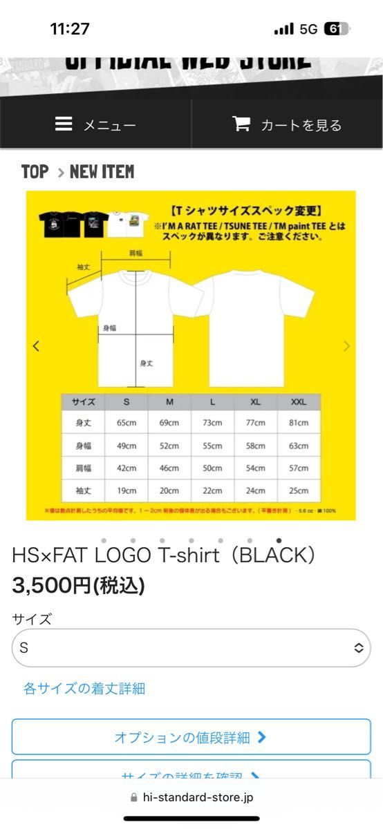 ハイスタ Hi-STANDARD HS×FAT LOGO T-shirt（BLACK） Sサイズ 