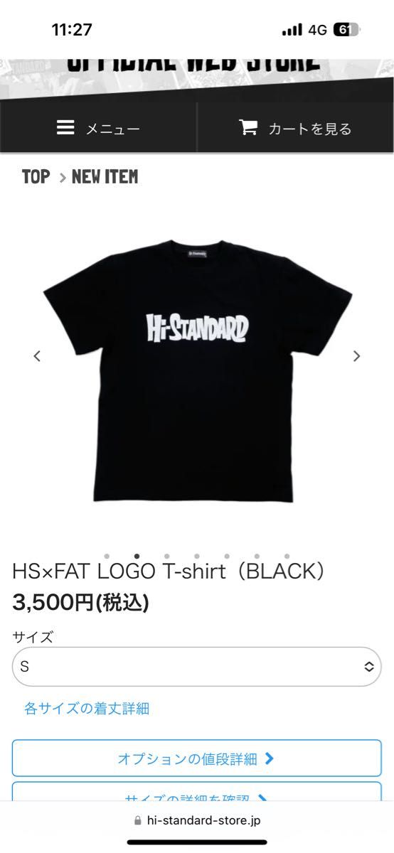 ハイスタ Hi-STANDARD HS×FAT LOGO T-shirt（BLACK） Sサイズ 