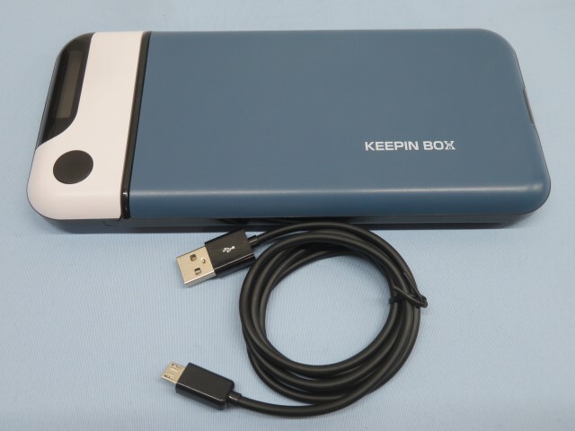 ■スマホ用 タイムロッキングコンテナ ネイビー Keepin BOX USB充電ケーブル付き 動作品 92669■！！の画像2