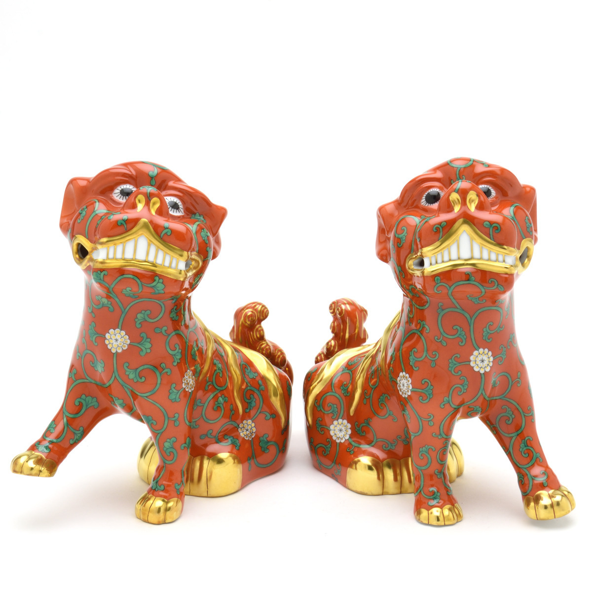 ヘレンド(Herend) 狛犬(ペア) 西安の赤 こまいぬ 手描き 磁器製 フィギュリン 置物 飾り物 ハンガリー製 新品