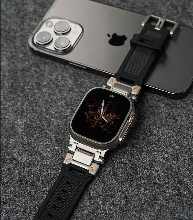 Apple watch アップルウォッチ バンド ベルト シリコーン　高品質316L ステンレス　メカデザイン_画像1