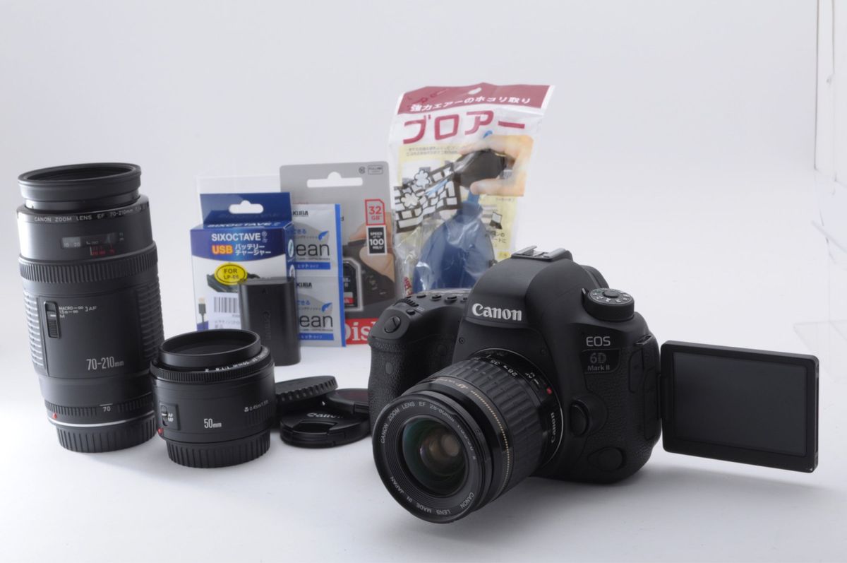 美品 Canon  キヤノン EOS 6D Mark ii トリプルレンズセット SDカード、おまけ付き デジタル一眼レフカメラ